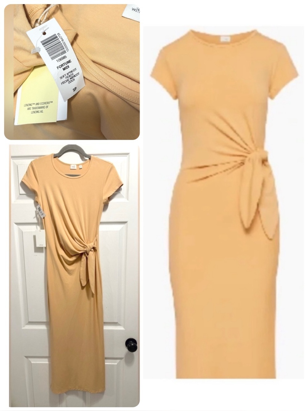 NWT Aritzia Wilfred Fortune Dress Jersey Apricot Peach Wheat Yellow Size Small